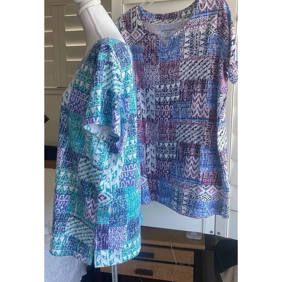 2 Woman Within 14 16 M Cotton Blend Short Sleeve Top Tunic T Shirt Teal Purple - Picture 2 of 8